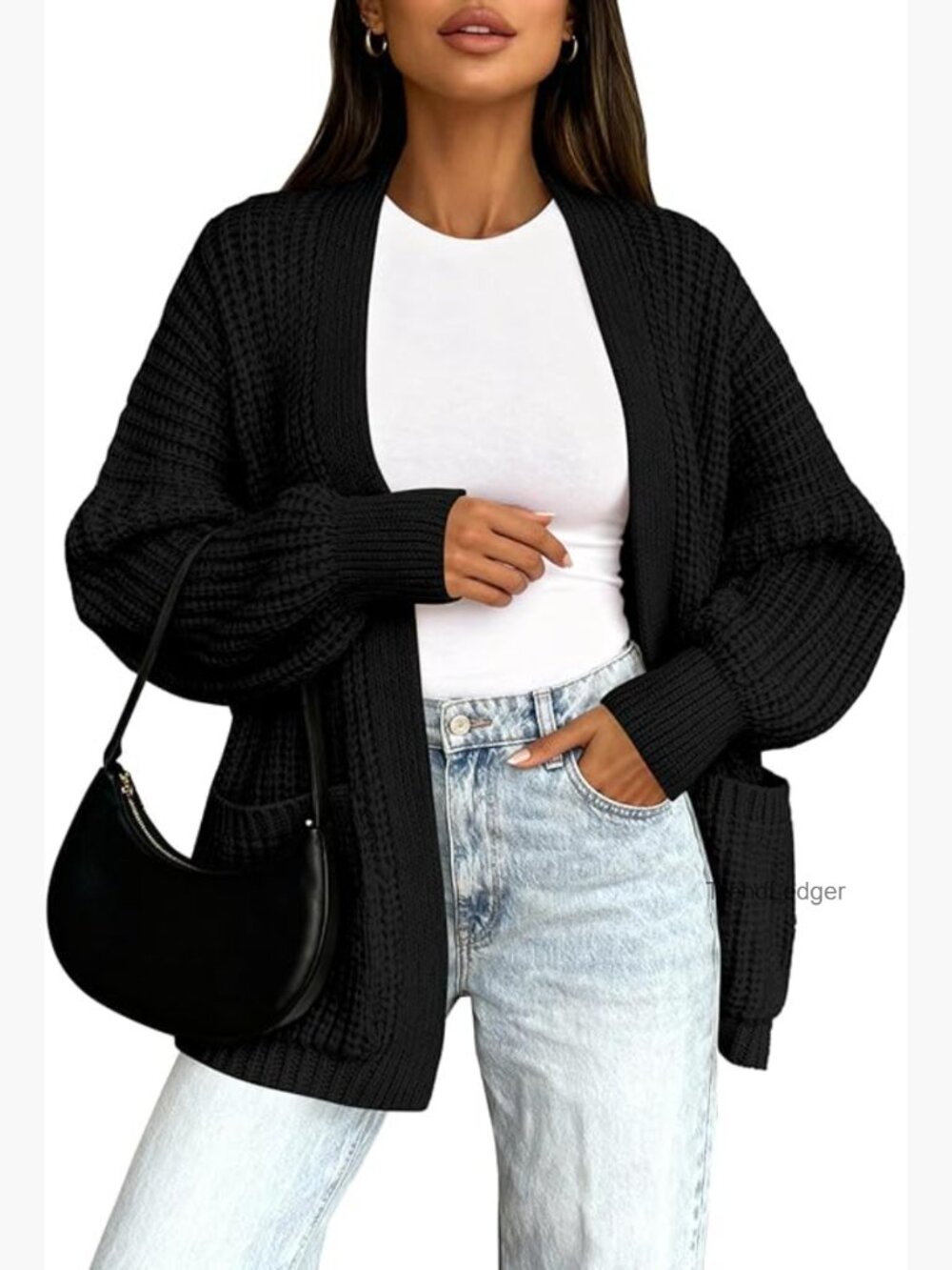 Oversized Open Front Cardigan with Pockets, Chunky Knit, Long Sleeve